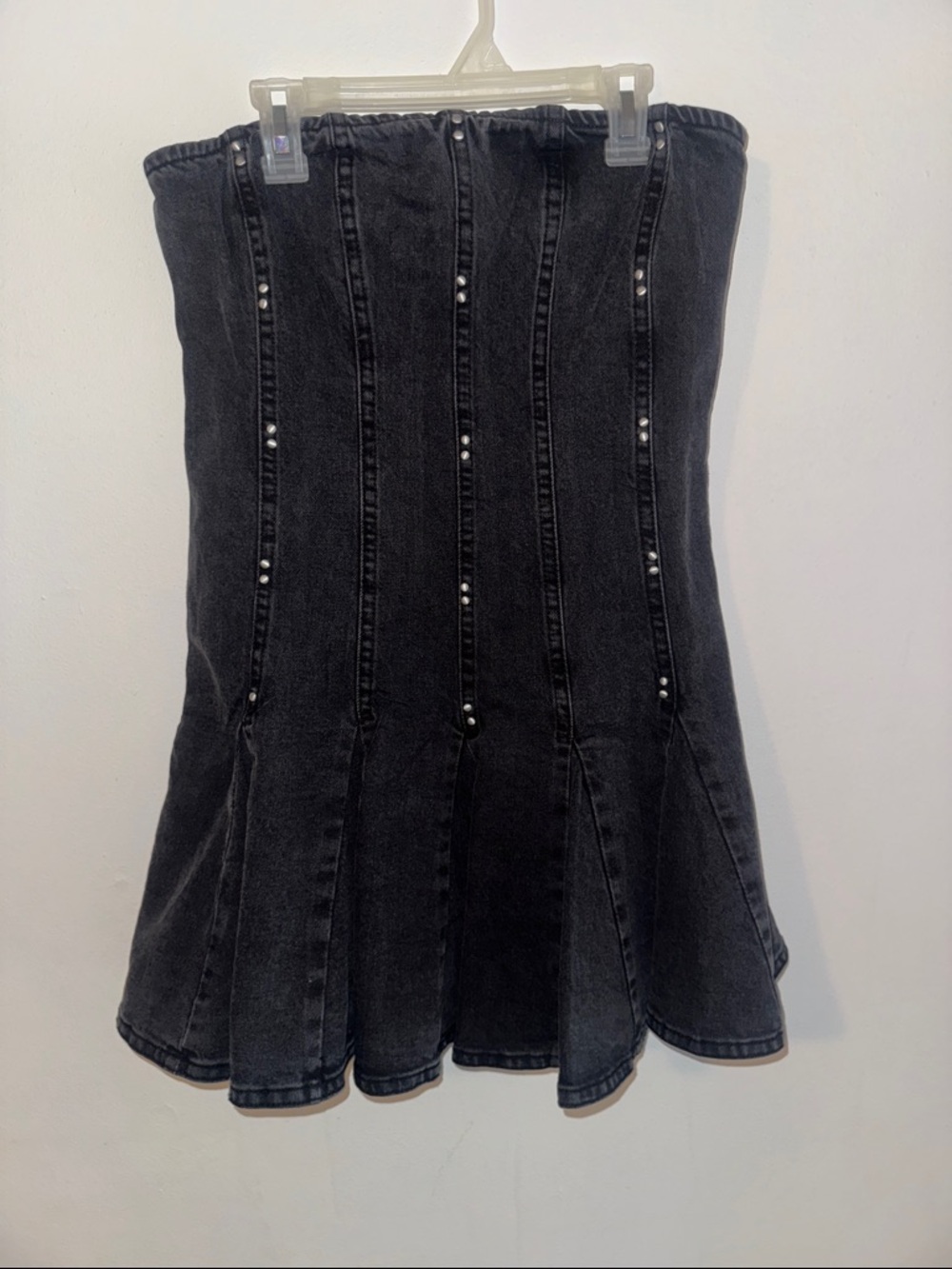 Strapless Black Denim Flared Dress